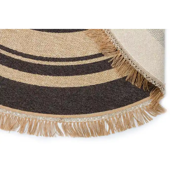 Brooklyn Brk 09 D.Grey Yuvarlak Hasır Görünümlü Kaymaz Renkli Dokuma Modern Kilim