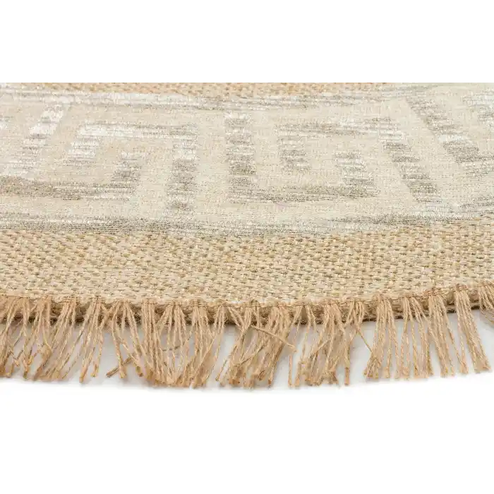 Brooklyn Brk 11 Natural Whıte Q Yuvarlak Hasır Görünümlü Kaymaz Renkli Dokuma Modern Kilim