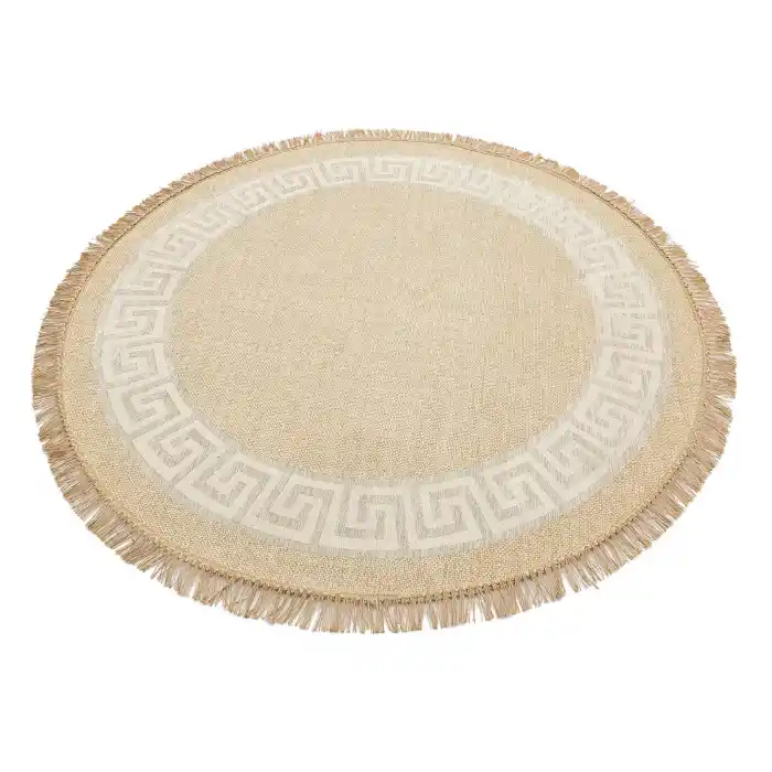 Brooklyn Brk 11 Natural Whıte Q Yuvarlak Hasır Görünümlü Kaymaz Renkli Dokuma Modern Kilim