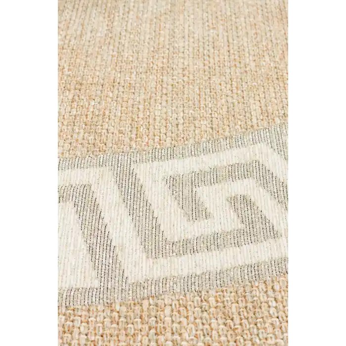 Brooklyn Brk 11 Natural Whıte Q Yuvarlak Hasır Görünümlü Kaymaz Renkli Dokuma Modern Kilim