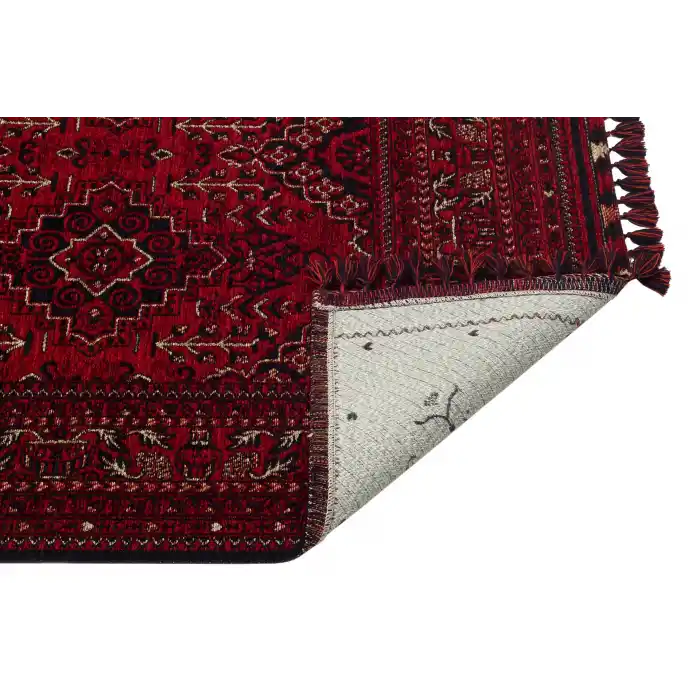 Buhari BHR 05 Red Afgan Yağcıbedir Desenli Hav Toz Vermez Yıkanabilir Kaymaz İnce Dokuma Halı