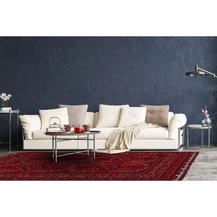 Buhari BHR 05 Red Afgan Yağcıbedir Desenli Hav Toz Vermez Yıkanabilir Kaymaz İnce Dokuma Halı