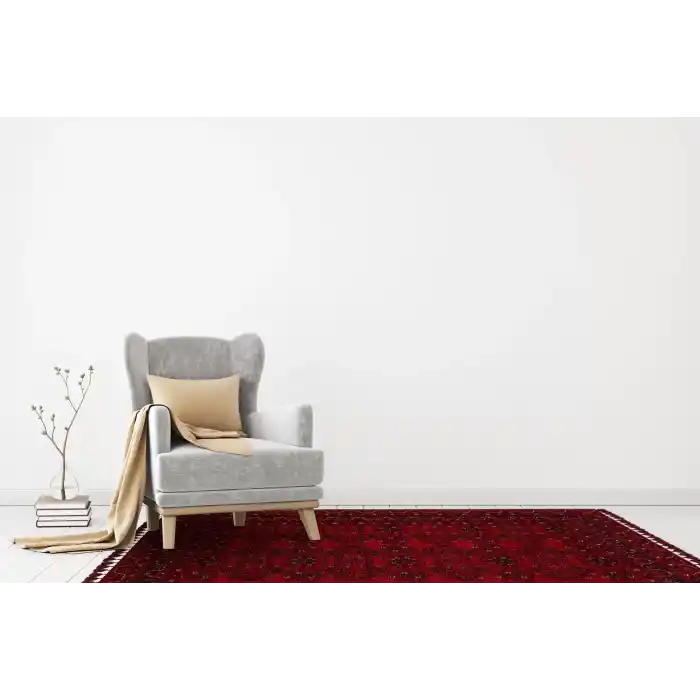 Buhari BHR 02 Red Afgan Yağcıbedir Desenli Hav Toz Vermez Yıkanabilir Kaymaz İnce Dokuma Halı