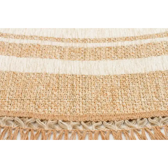 Brooklyn Brk 09 Ivory Q Yuvarlak Hasır Görünümlü Kaymaz Renkli Dokuma Modern Kilim