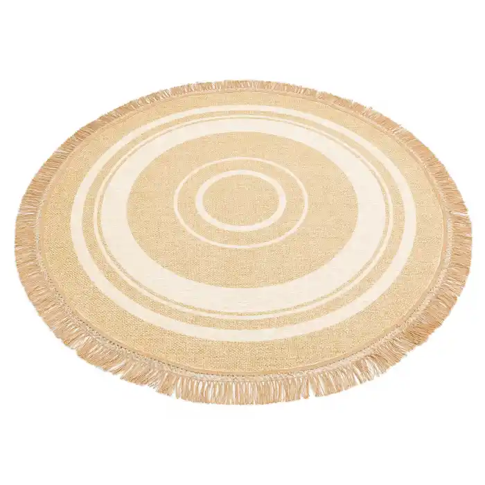 Brooklyn Brk 09 Ivory Q Yuvarlak Hasır Görünümlü Kaymaz Renkli Dokuma Modern Kilim