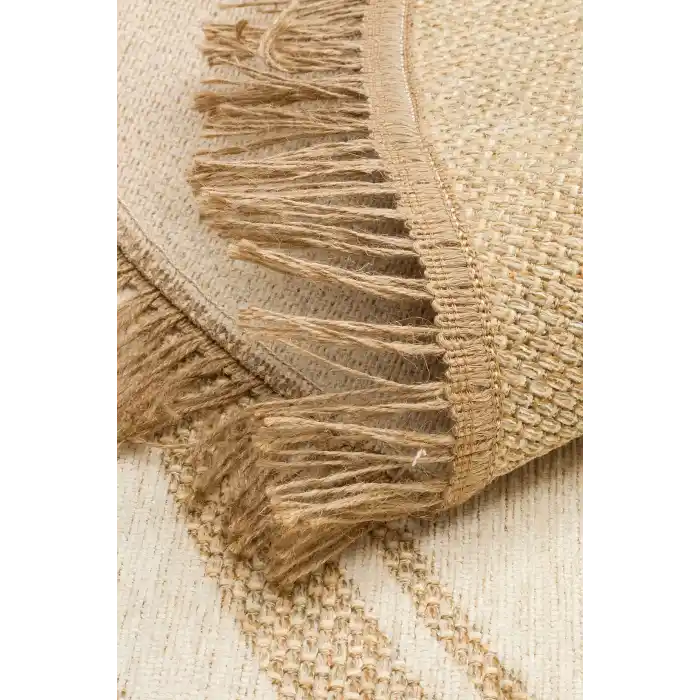 Brooklyn Brk 09 Ivory Q Yuvarlak Hasır Görünümlü Kaymaz Renkli Dokuma Modern Kilim