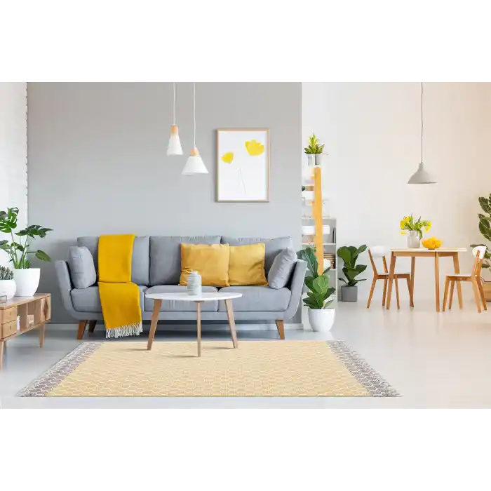 BODRUM KILIM 0104 Renkli Çift Taraflı Yıkanabilir Saçaklı Baskı Kilim