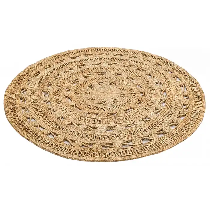 Solo Jüt 106 Dhurrie XW Yuvarlak El Dokuma Flatweave Naturel Jüt Hasır Halı