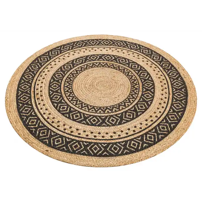 Juno Jüt Ech 08 Natural Black Flatweave El Dokuma Naturel Jüt Hasır Halı