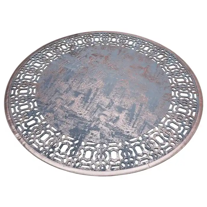 BIANCA DERI 0054 Klasik Ve Modern İşleme ve Oymaya Sahip Parlak Bordürlü Suni Deri Halı