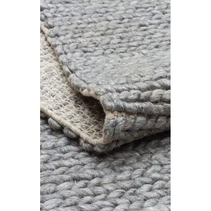 Jade Basketweave Grey Naturel Kazak Örgü Desenli El Dokuma Örgü Halı