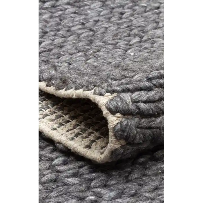 Jade Basketweava Antrasit Naturel Kazak Örgü Desenli El Dokuma Örgü Halı