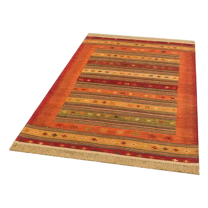 LUNA NEW HALI 0014 Otantik Geleneksel Desenli Yıkanabilir Renkli Baskı Kilim