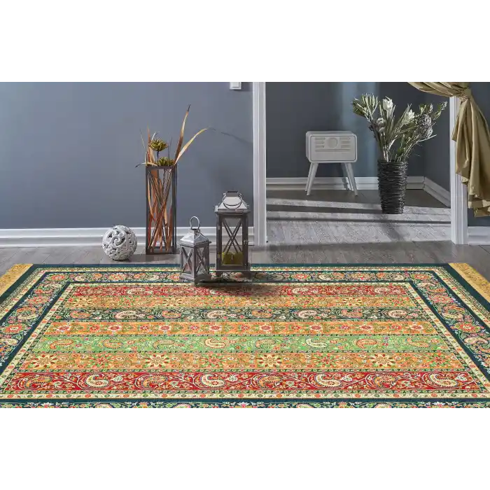 LUNA NEW HALI 0094 Otantik Geleneksel Desenli Yıkanabilir Renkli Baskı Kilim