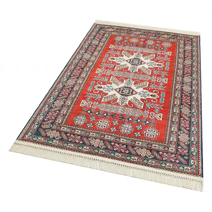 LUNA HALI 0307 Otantik Geleneksel Desenli Yıkanabilir Renkli Baskı Kilim