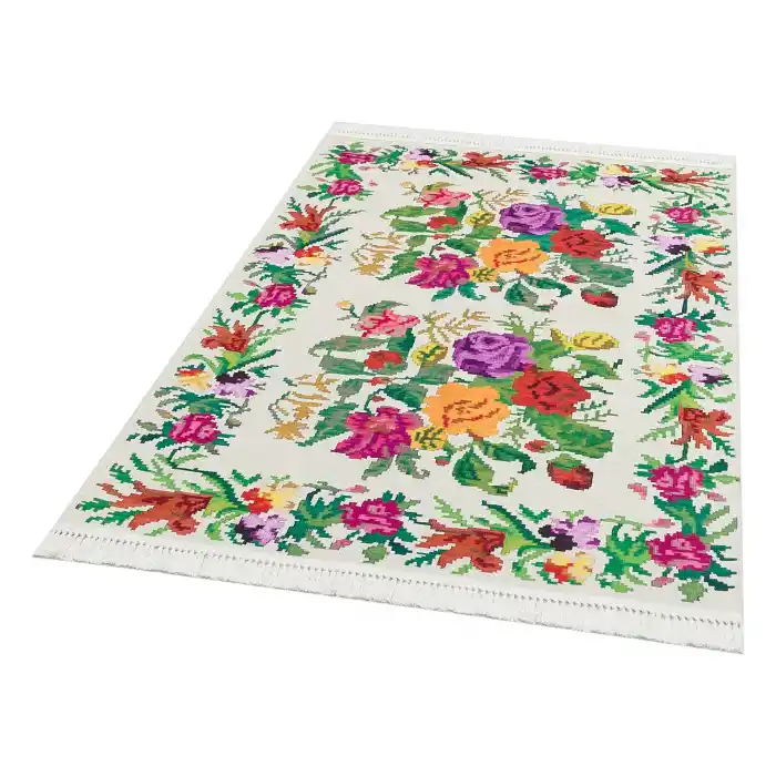 LUNA NEW HALI 0033 Otantik Geleneksel Desenli Yıkanabilir Renkli Baskı Kilim