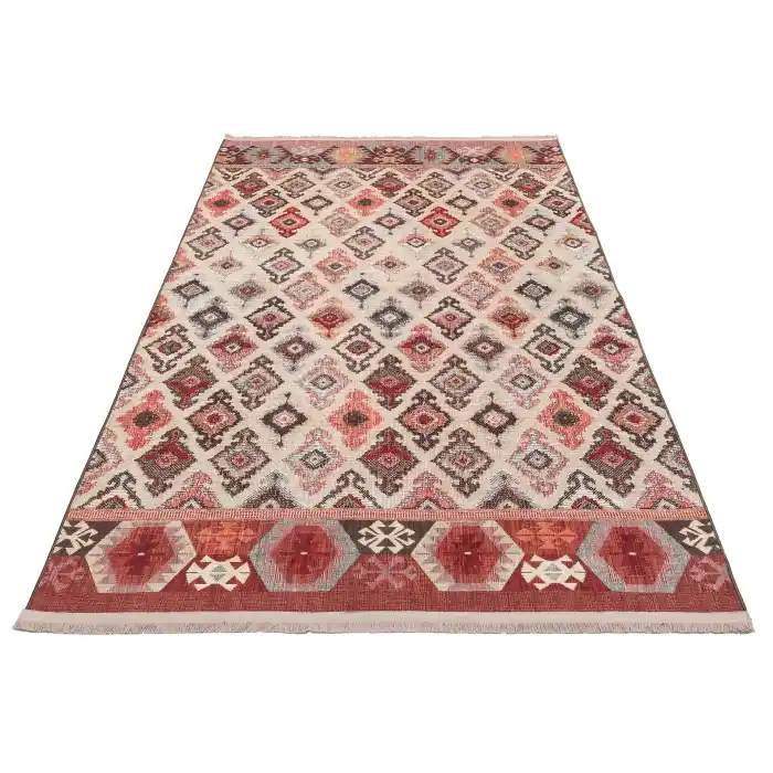 LUNA NEW HALI 0108 Otantik Geleneksel Desenli Yıkanabilir Renkli Baskı Kilim