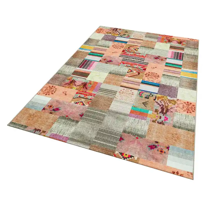 LUNA NEW HALI 0046 Otantik Geleneksel Desenli Yıkanabilir Renkli Baskı Kilim