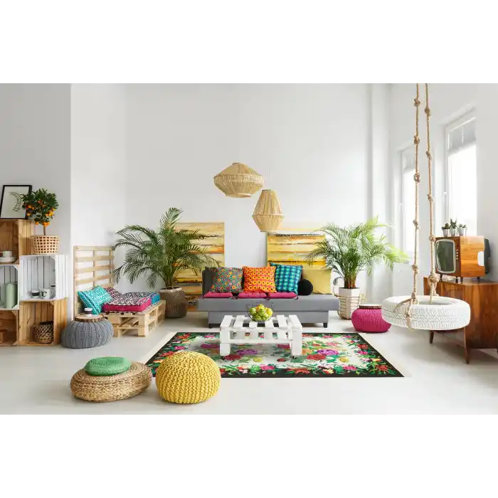 LUNA NEW HALI 0040 Otantik Geleneksel Desenli Yıkanabilir Renkli Baskı Kilim