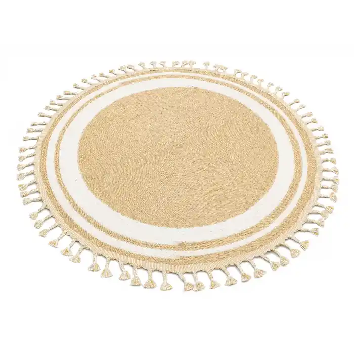 Patna PTN 06 Natural White Jüt Hasır Görünümlü Hav Toz Vermez Dekoratif Örgü Halı