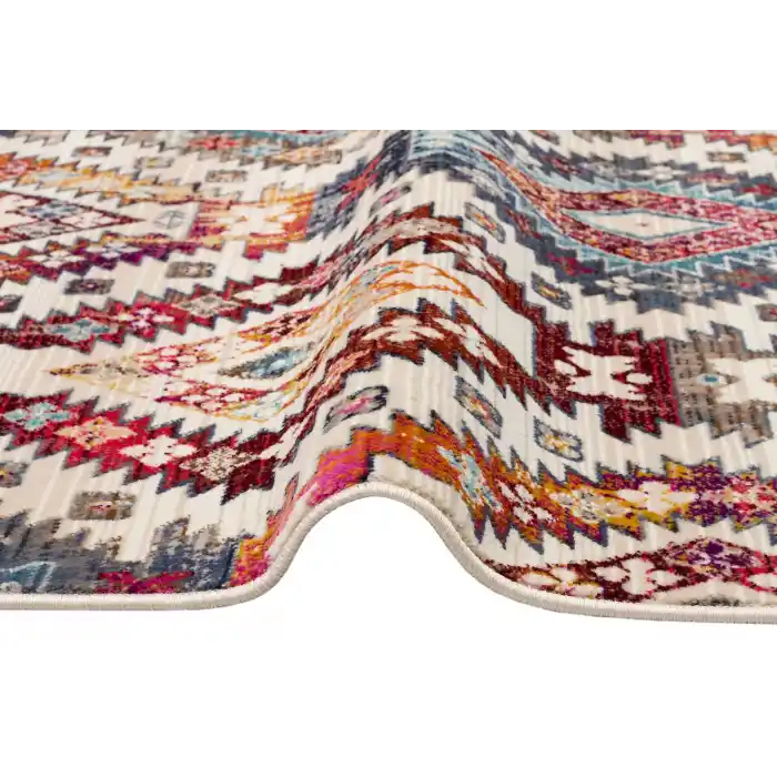 PETRA HALI 0038 Hav Toz Vermez Etnik ve Modern Desenli Renkli Saçaklı Halı