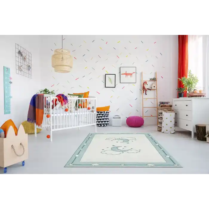 NOA BABY HALI 0021 Yıkanabilir Çift Taraflı Yumuşak Dokulu İnce Çocuk-Bebek Odası Halısı