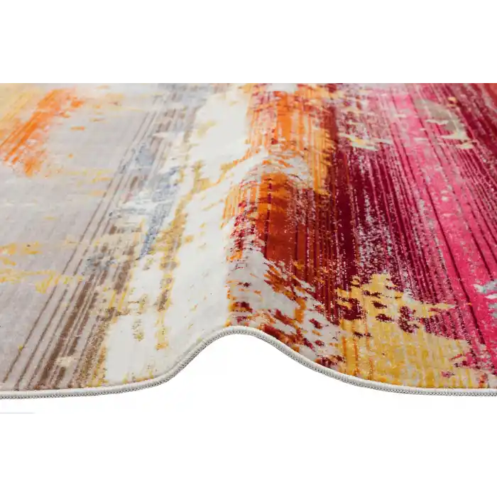 PETRA HALI 0010 Hav Toz Vermez Etnik ve Modern Desenli Renkli Saçaklı Halı