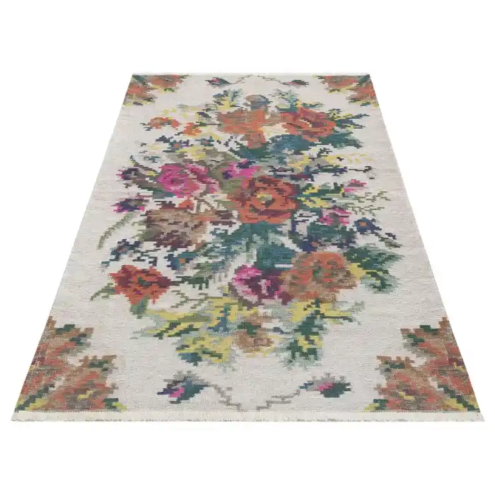 Ruby RB 03 White Yıkanabilir Kolay Kullanımlı Modern ve Geleneksel Desenlere Sahip Renkli Kilim