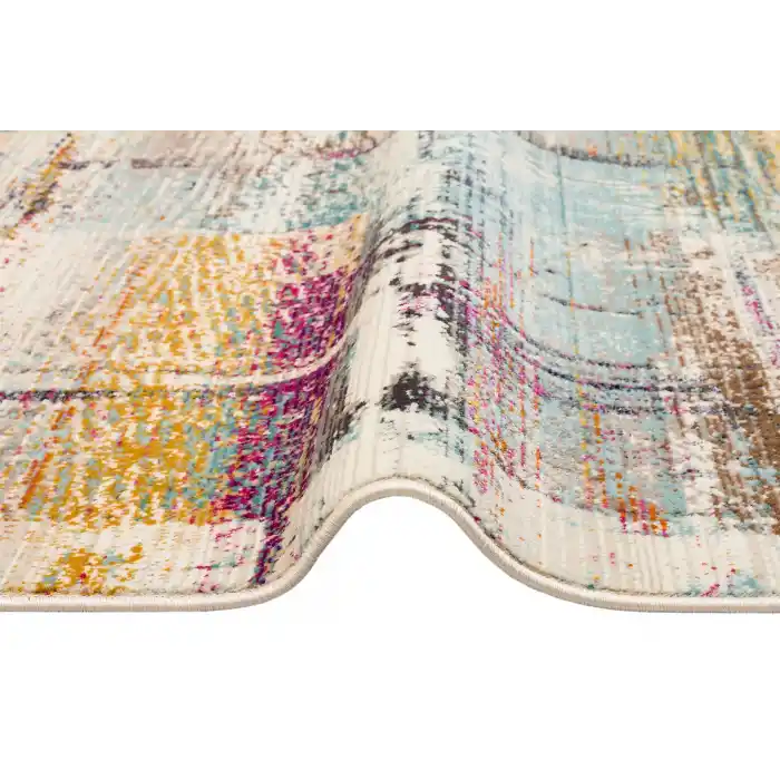 PETRA HALI 0005 Hav Toz Vermez Etnik ve Modern Desenli Renkli Saçaklı Halı