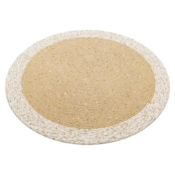 Patna PTN 02 Natural White Jüt Hasır Görünümlü Hav Toz Vermez Dekoratif Örgü Halı