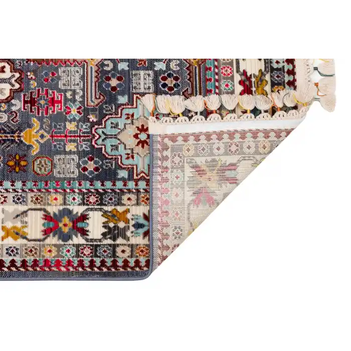 PETRA HALI 0048 Hav Toz Vermez Etnik ve Modern Desenli Renkli Saçaklı Halı