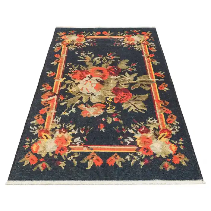 Ruby RB 04 Antrasit Yıkanabilir Kolay Kullanımlı Modern ve Geleneksel Desenlere Sahip Renkli Kilim