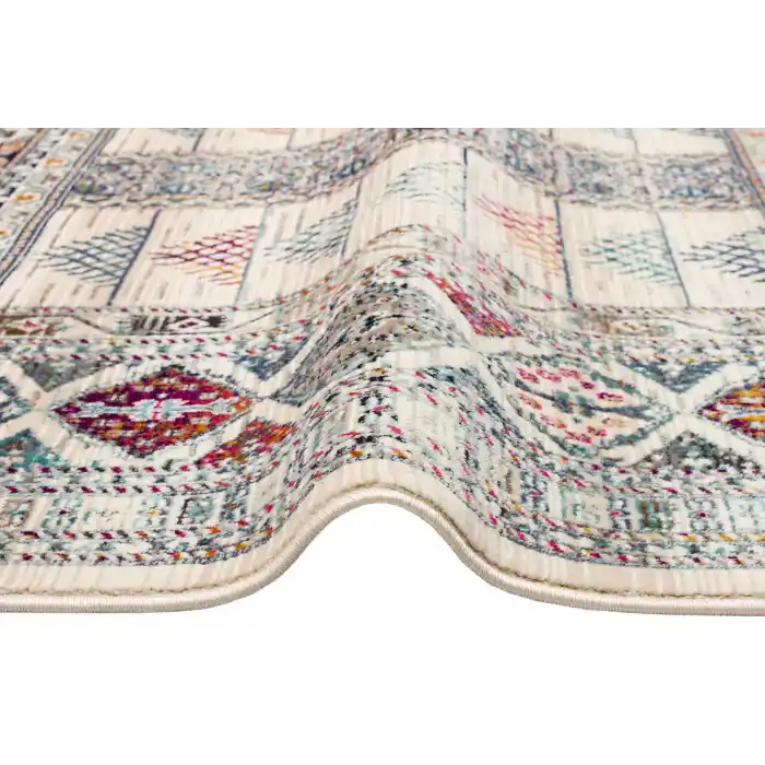 PETRA HALI 0019 Hav Toz Vermez Etnik ve Modern Desenli Renkli Saçaklı Halı