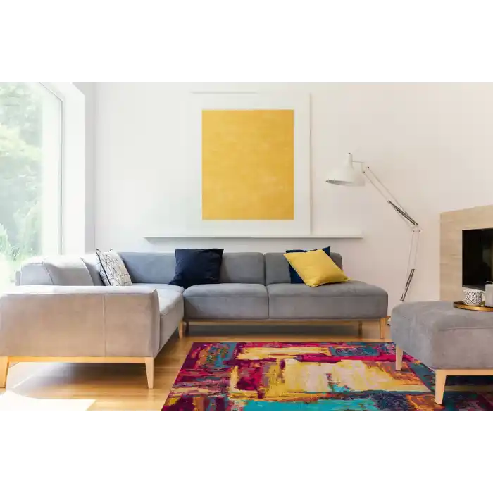 SMART HALI 0243 Kolay Kullanımlı Çok Renkli Modern İnce Dokuma Halı