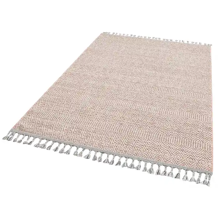 Soho Sh 01 Rose Grey Hav Vermeyen Özel Ipler Ile Üretilen Etnik Örgü Desenlere Sahip Makine Halısı