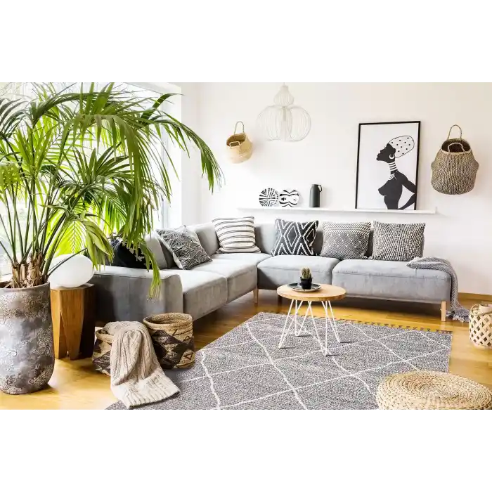 Soho Sh 02 Grey Hav Vermeyen Özel Ipler Ile Üretilen Etnik Örgü Desenlere Sahip Makine Halısı