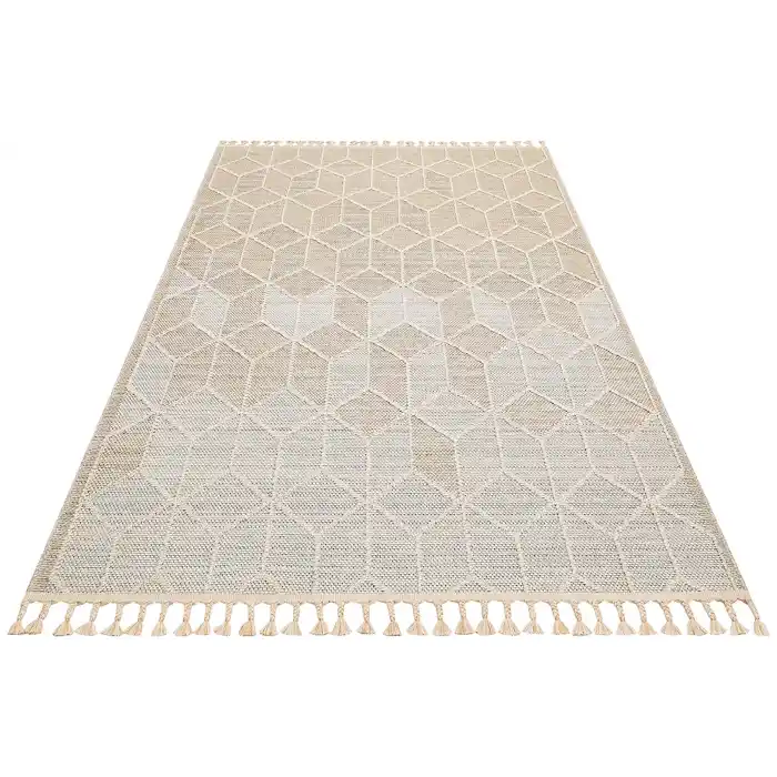 Soho Sh 03 Beige Hav Vermeyen Özel Ipler Ile Üretilen Etnik Örgü Desenlere Sahip Makine Halısı