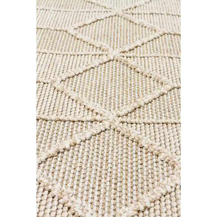 Soho Sh 03 Beige Hav Vermeyen Özel Ipler Ile Üretilen Etnik Örgü Desenlere Sahip Makine Halısı