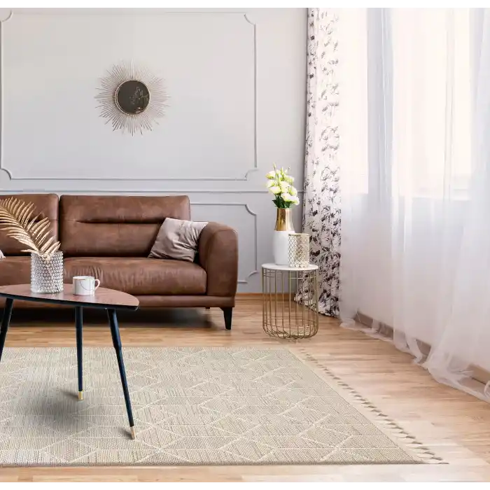 Soho Sh 03 Beige Hav Vermeyen Özel Ipler Ile Üretilen Etnik Örgü Desenlere Sahip Makine Halısı