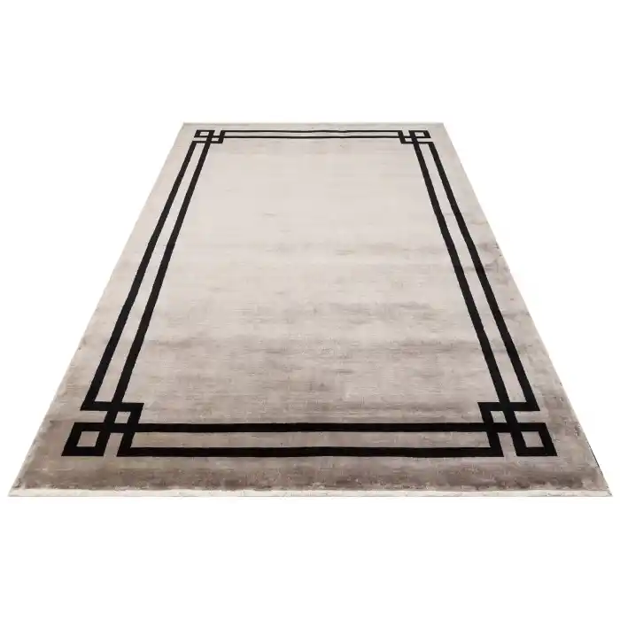 VOGUE HALI 0102 El Emeği ile Özel Tezgahlarda Üretilen Şık Bordür Desenli Art Deco Bambu Uşak Halısı