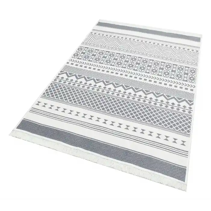 Arya Ar 07 Grey %100 Geri Dönüşümlü Pamuktan Çift Taraflı Yıkanabilir Modern Dekoratif Kilim