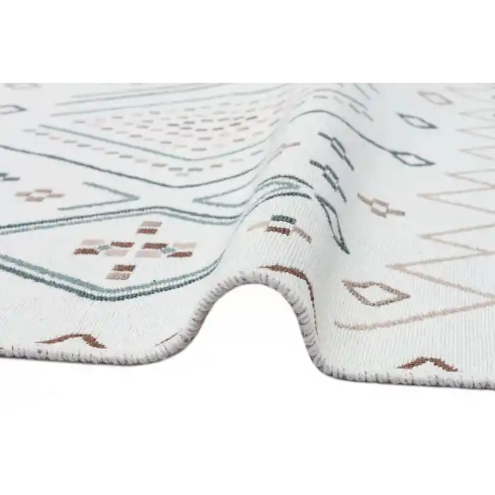 Arya Ar 05 Beige Blue %100 Geri Dönüşümlü Pamuktan Çift Taraflı Yıkanabilir Modern Dekoratif Kilim