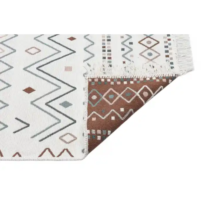 Arya Ar 05 Beige Blue %100 Geri Dönüşümlü Pamuktan Çift Taraflı Yıkanabilir Modern Dekoratif Kilim