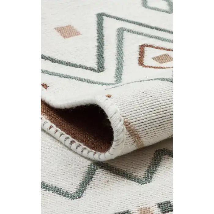 Arya Ar 05 Beige Blue %100 Geri Dönüşümlü Pamuktan Çift Taraflı Yıkanabilir Modern Dekoratif Kilim