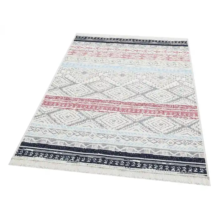 Arya Ar 04 Pink Aqua %100 Geri Dönüşümlü Pamuktan Çift Taraflı Yıkanabilir Modern Dekoratif Kilim