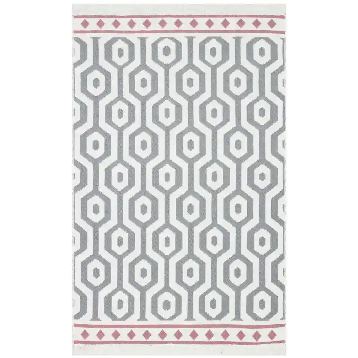 Arya Ar 17 Grey Pink %100 Geri Dönüşümlü Pamuktan Çift Taraflı Yıkanabilir Modern Dekoratif Kilim
