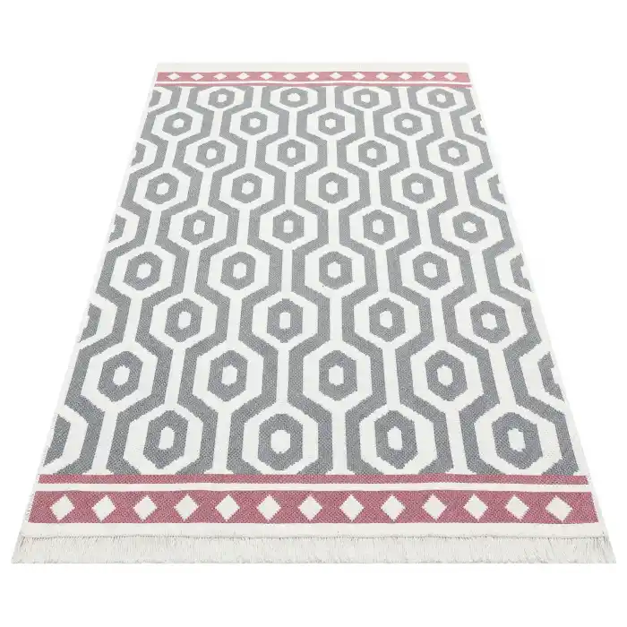 Arya Ar 17 Grey Pink %100 Geri Dönüşümlü Pamuktan Çift Taraflı Yıkanabilir Modern Dekoratif Kilim