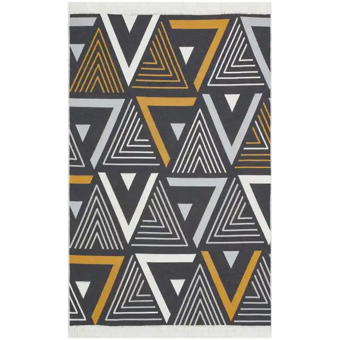 Arya Ar 18 Yellow Grey %100 Geri Dönüşümlü Pamuktan Çift Taraflı Yıkanabilir Modern Dekoratif Kilim