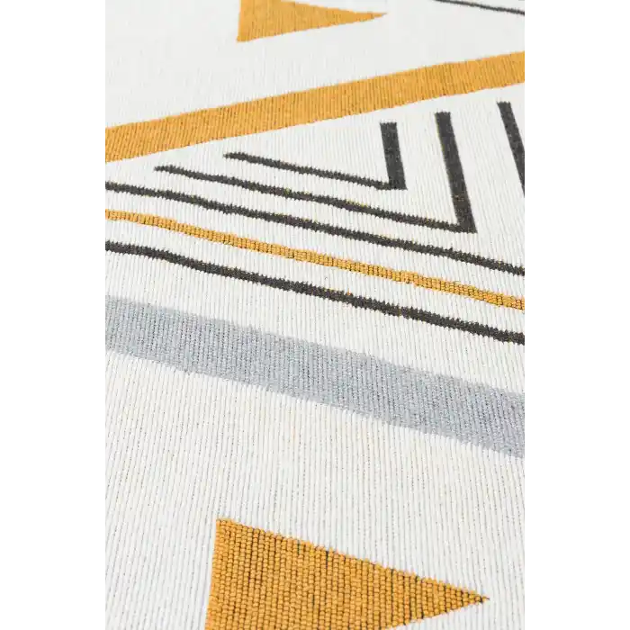 Arya Ar 18 Yellow Grey %100 Geri Dönüşümlü Pamuktan Çift Taraflı Yıkanabilir Modern Dekoratif Kilim