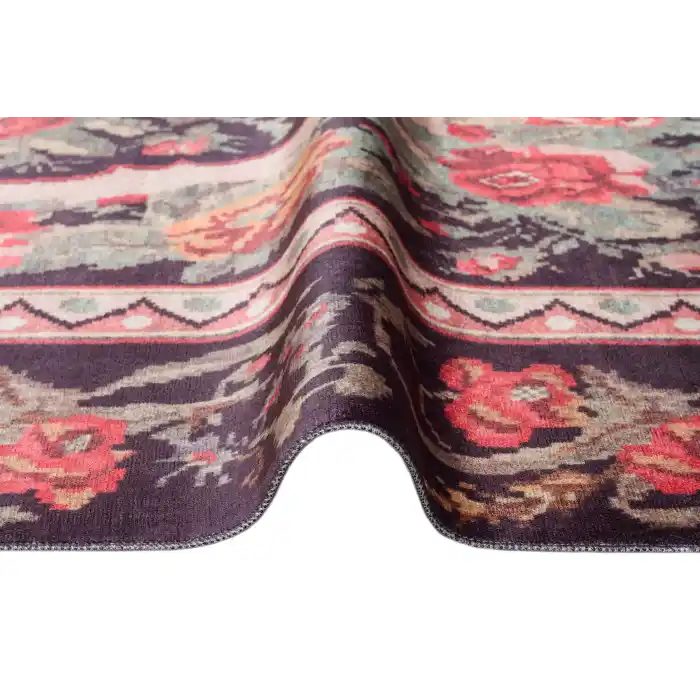 Antique ATK 03 Black Yıkanabilir Modern Ve Etnik Desenli Kaymaz Tabanlı Makine Halısı